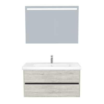 Jena Badkamermeubel Set 100 cm Lissabon - Onderkast MDF Softclose Greeploos 2 lades met Keramische Wastafel 1 kraangat en Badkamerspiegel met Led-verlichting